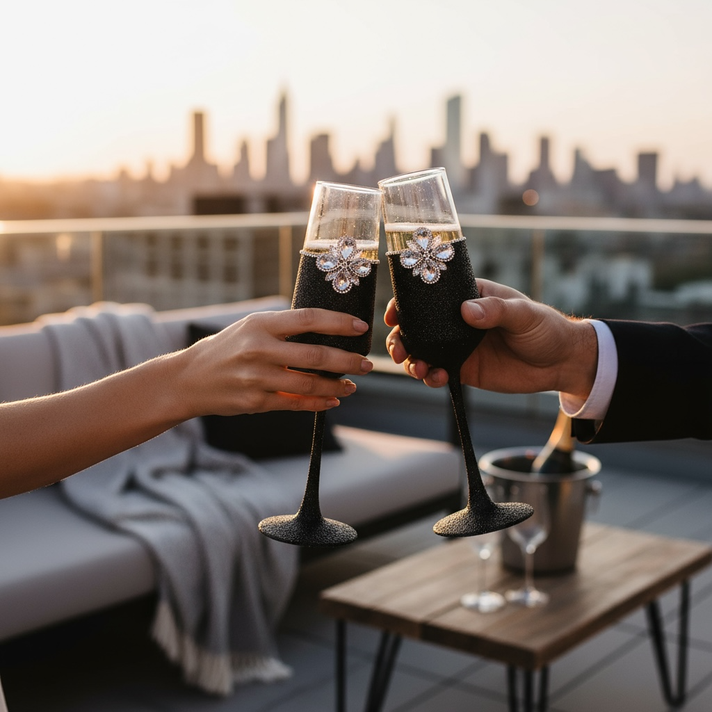 GLAMOUR ROUGE CHAMPAGNE FLUTE / SET OF 2