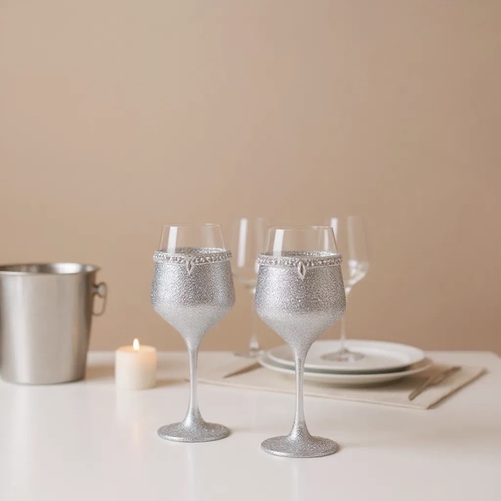 SILVER DIAMANTÈ WINE GLASS / SET OF 2