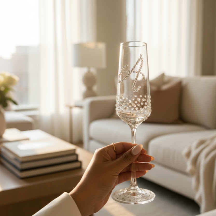 PERSONALIZED DIAMOND INITIAL CHAMPAGNE FLUTE