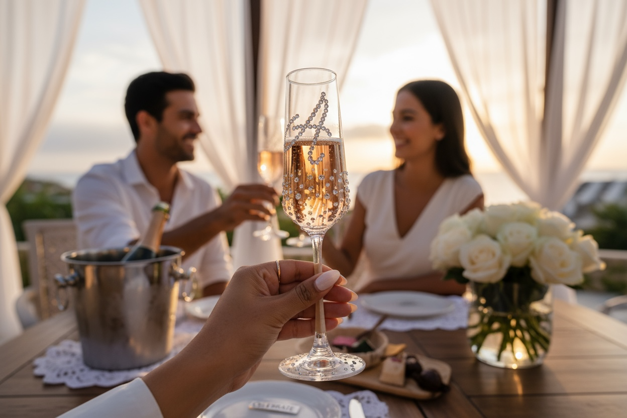 PERSONALIZED DIAMOND INITIAL CHAMPAGNE FLUTE