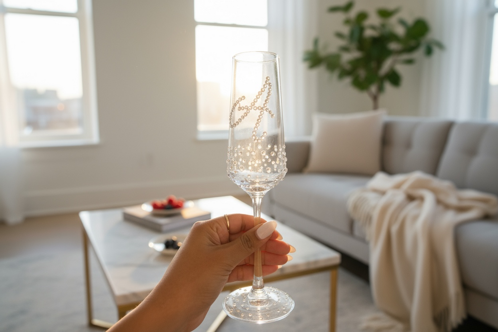 PERSONALIZED DIAMOND INITIAL CHAMPAGNE FLUTE