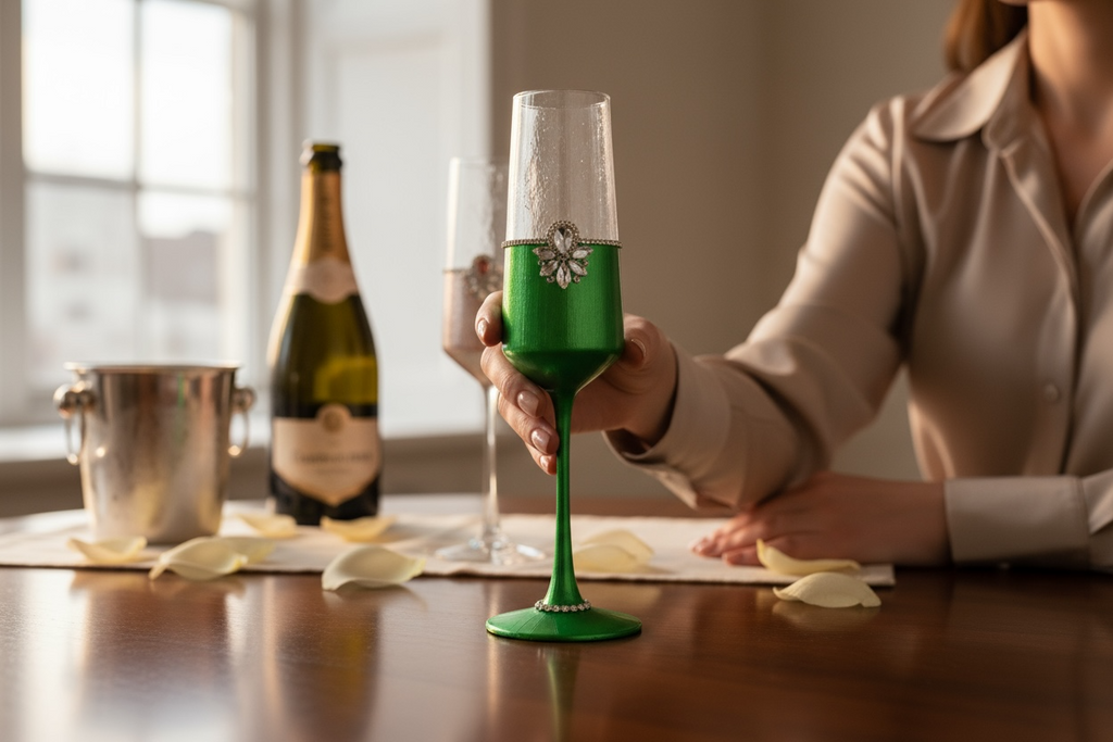 EMERALD ELEGANCE CHAMPAGNE FLUTE / SET OF 2