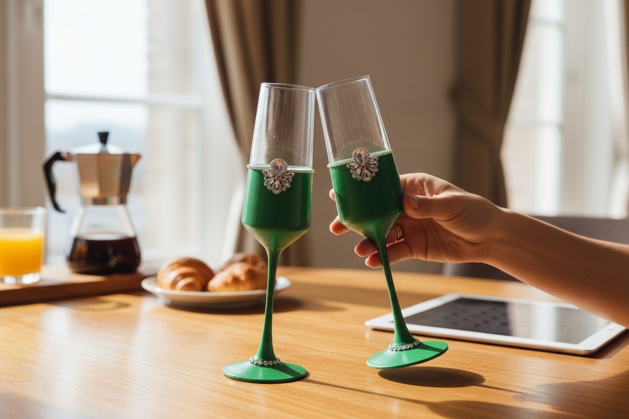 EMERALD ELEGANCE CHAMPAGNE FLUTE / SET OF 2