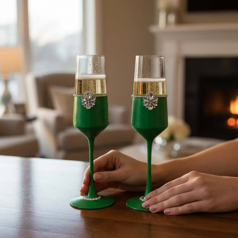 EMERALD ELEGANCE CHAMPAGNE FLUTE / SET OF 2