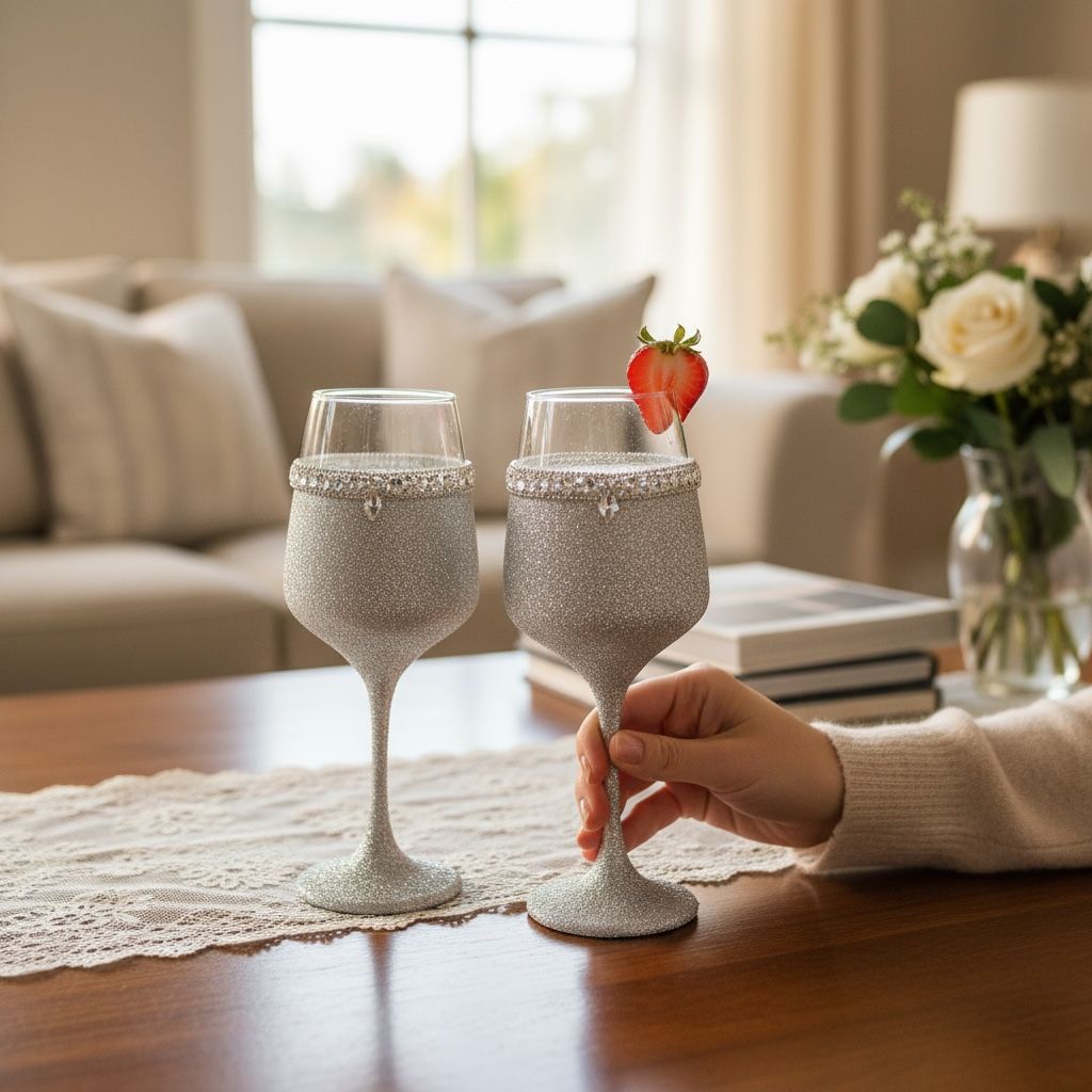 SILVER DIAMANTÈ WINE GLASS / SET OF 2